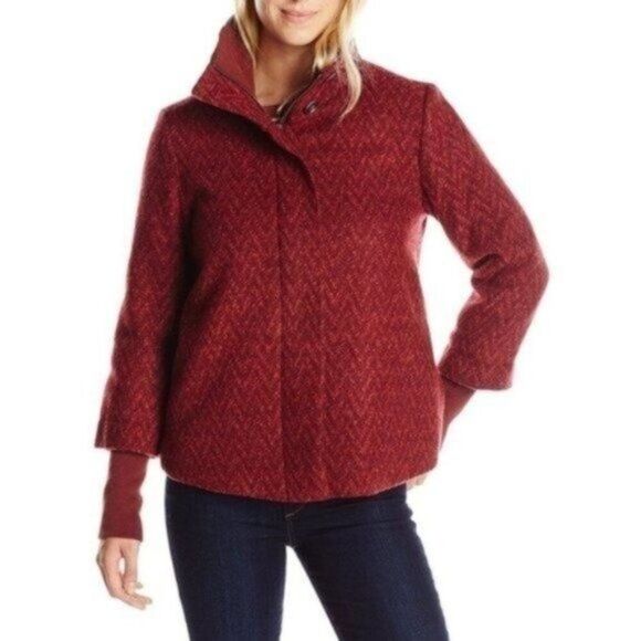 Prana Lily Wool Blend Red Chevron Print Winter Jacket Women's Size Large - Picture 2 of 12